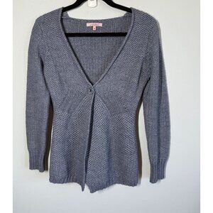 Hekla & Co Women Blue Wool Blend 1 Button Cardigan Sweater Medium Crochet